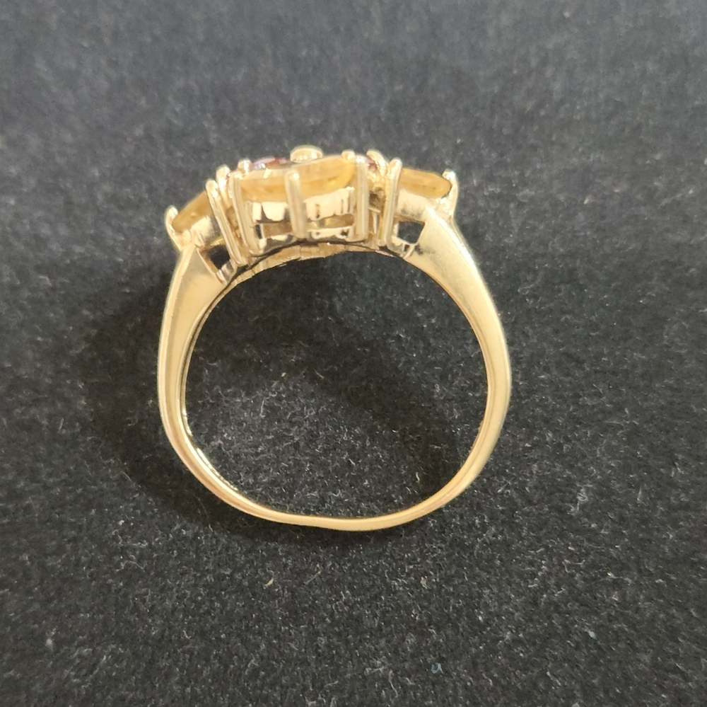 Antique Rare Find 10k Solid Yellow Gold Pear Shaped Garnet & Square Citrine Ring - Picture 3 of 12
